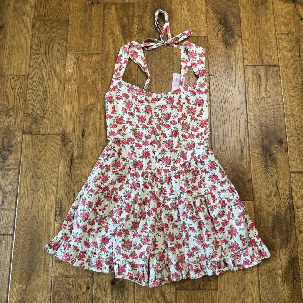 NWT Wild Fable Button-Front Tiered Romper White Floral Women's Sz XS